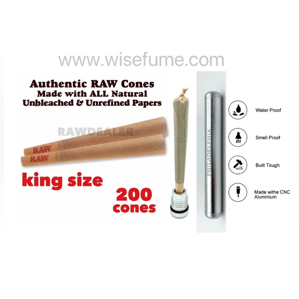 RAW Classic king Size Cone(200pk)+aluminum sealed water smell tube joint